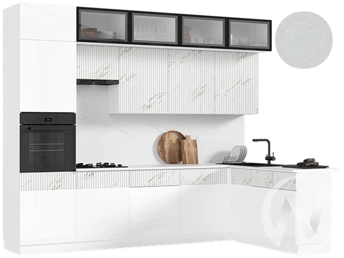 Кухня Оливия NEW 3;0х1;8м (белый/белый глянец холодный; мрамор золото/антарес)