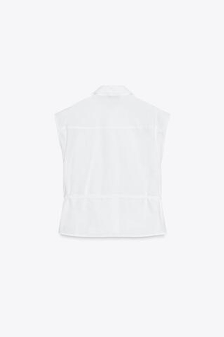 ZARA РУБАШКА ИЗ ПОПЛИНА С ГИПЮРОМ, БЕЛЫЙ