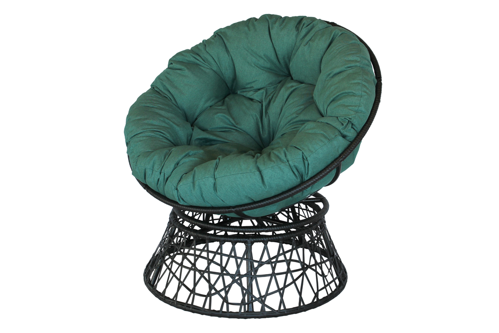 Кресло для отдыха Папасан Адис вращ 360 арт.45123МТ ротанг искусст 1уп. (чер, подушка зеленая) (М)