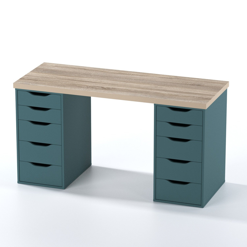 Стол письменный Ингар 140x75x55, дуб беленый/серо-бирюзовый