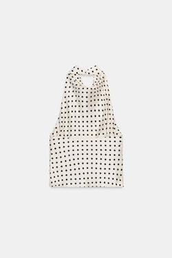 ZARA АТЛАСНЫЙ ТОП С ГОРЛОВИНОЙ ХАЛТЕР, БЕЛЫЙ/ЧЕРНЫЙ