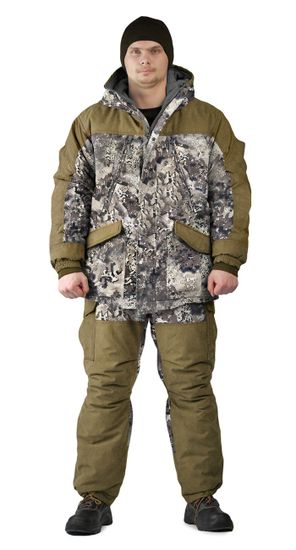 Костюм зимний "ГРАСК" куртка/полукомб. цвет: кмф "серые соты"/т.хаки