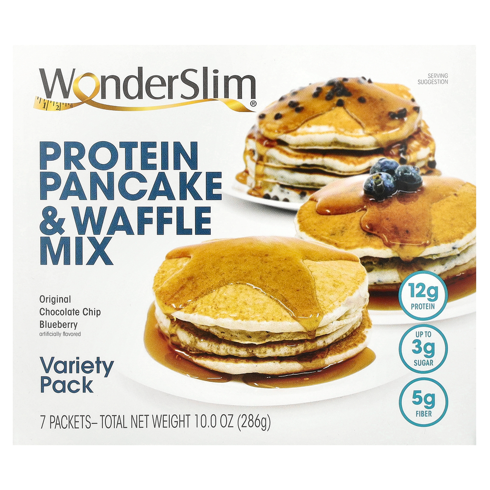 WonderSlim, протеиновая смесь для приготовления блинов и вафель, набор разных вкусов, 7 пакетиков