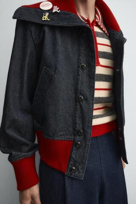 ZARA HARRY LAMBERT X DISNEY ДЖИНСОВАЯ КУРТКА В РУБЧИК, МОРСКОЙ СИНИЙ