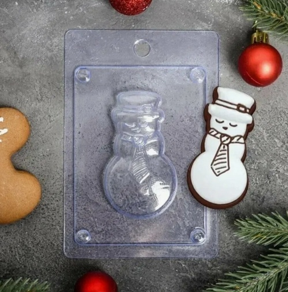 Пластиковая форма для шоколада новогодняя "Снеговик"