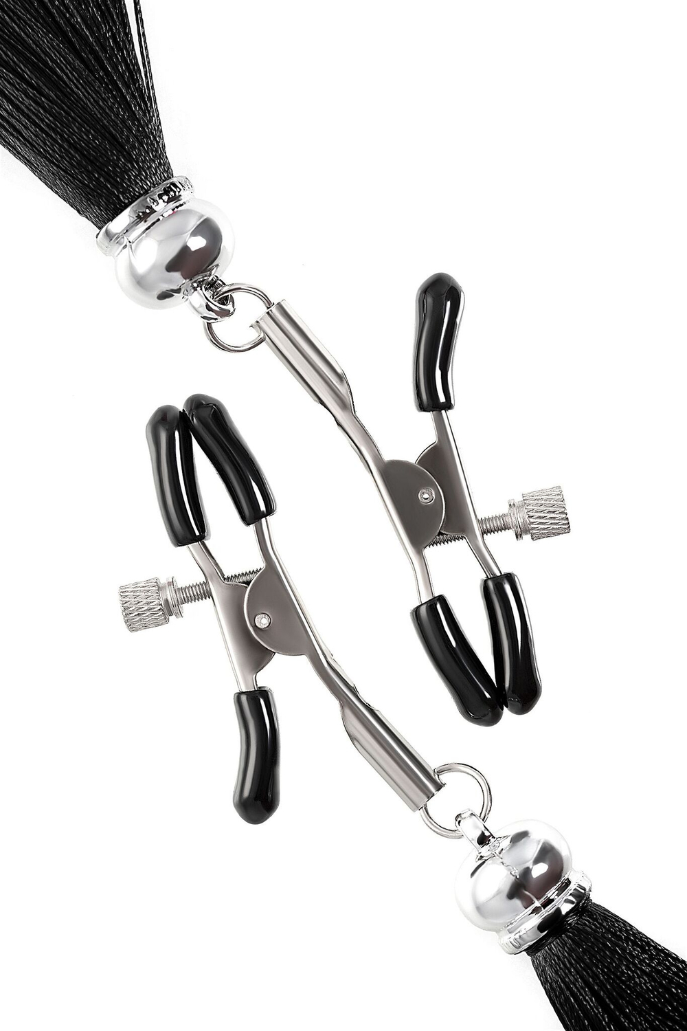 Зажимы на соски «Прищепки» с черными кисточками из шелка (Цвет: черный)