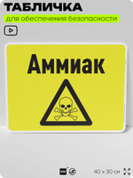 Табличка для обеспечения безопасности "Аммиак", для производства, предприятия, организаций, 40х30 см, Silver Plane x Айдентика Технолоджи