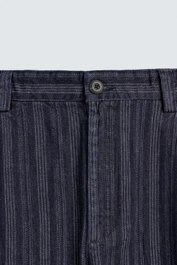 ZARA БРЮКИ ЧИНОС RELAXED FIT В ТОНКУЮ ПОЛОСКУ, СИНИЙ