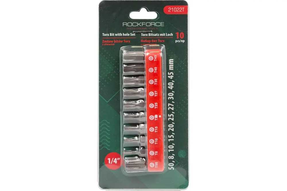 Набор вставок RF-21022T: 1/4"DR TORX T8H-T50H (с отверстием) 10пр. ROCKFORCE