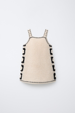 ZARA ТРИКОТАЖНОЕ ПЛАТЬЕ ИЗ КРУЖЕВА КРОШЕ С ЦВЕТОЧНЫМ УЗОРОМ, ЭКРЮ/ЧЕРНЫЙ