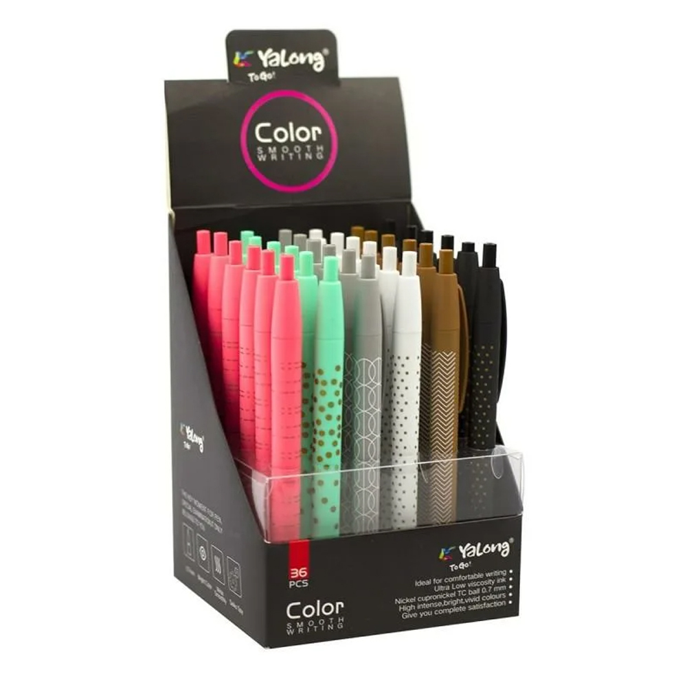 Ручка шариковая, масляная, автоматическая, Vinson, синие чернила, серия "VINSON NATURE", 6 цветов корпуса, 36 шт