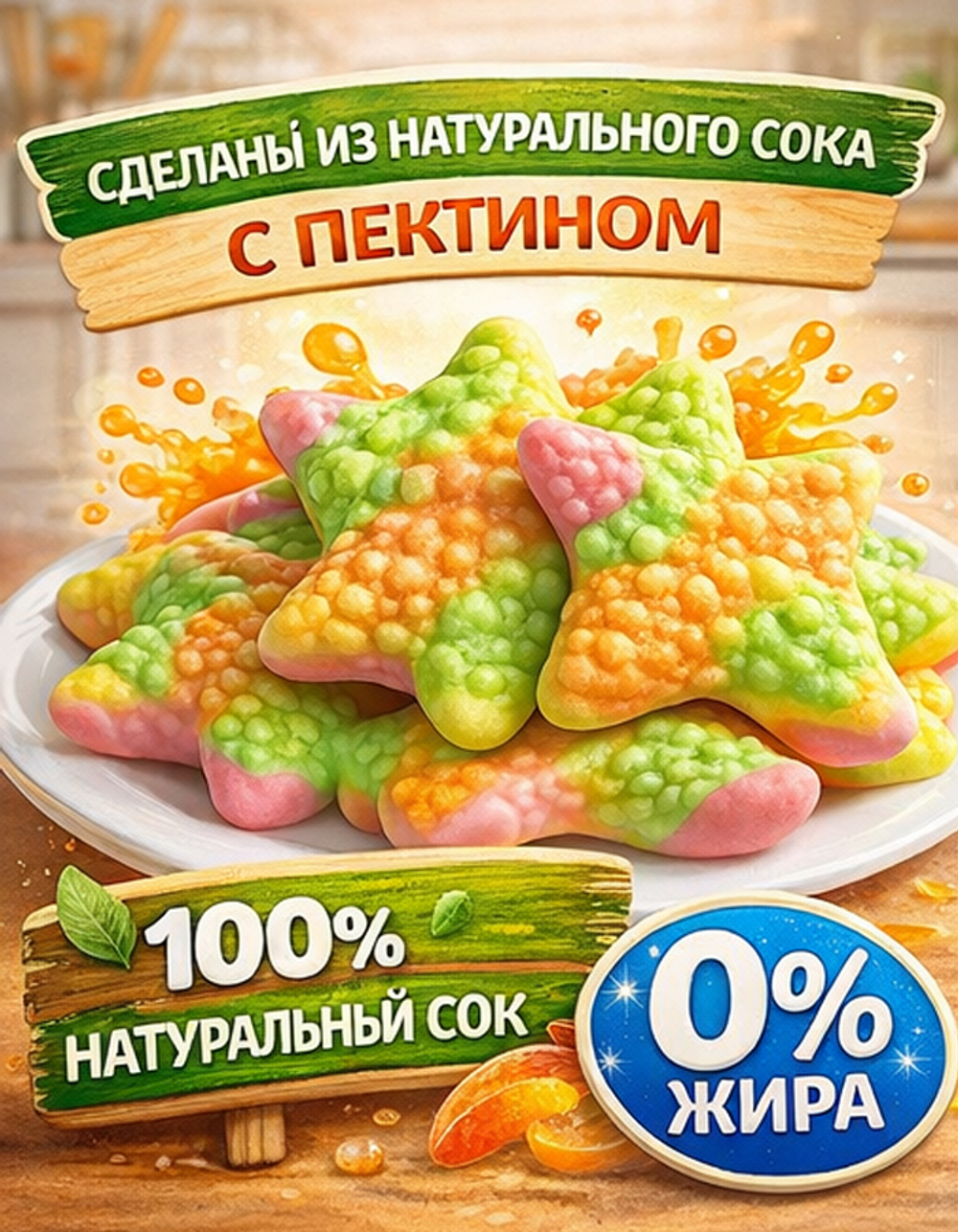 «KrutFrut», Звездочки мармелад жевательный со вкусом персика и апельсина