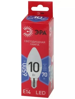 Лампочка светодиодная ЭРА LED E14 10 Вт B35 свеча 6500К холодный белый свет набор 10 штук