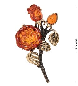 AM-2381 Брошь «Букет роз» (латунь, янтарь)