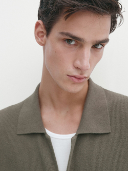 Massimo Dutti Кардиган с короткими рукавами и пуговицами, хаки