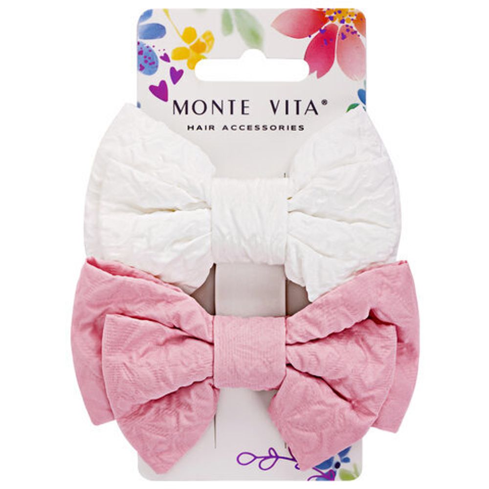 Заколки для волос НАБОР 2 шт., 10х6,5 см, зажим, с бантиком, розовый, белый, MONTE VITA, 457110
