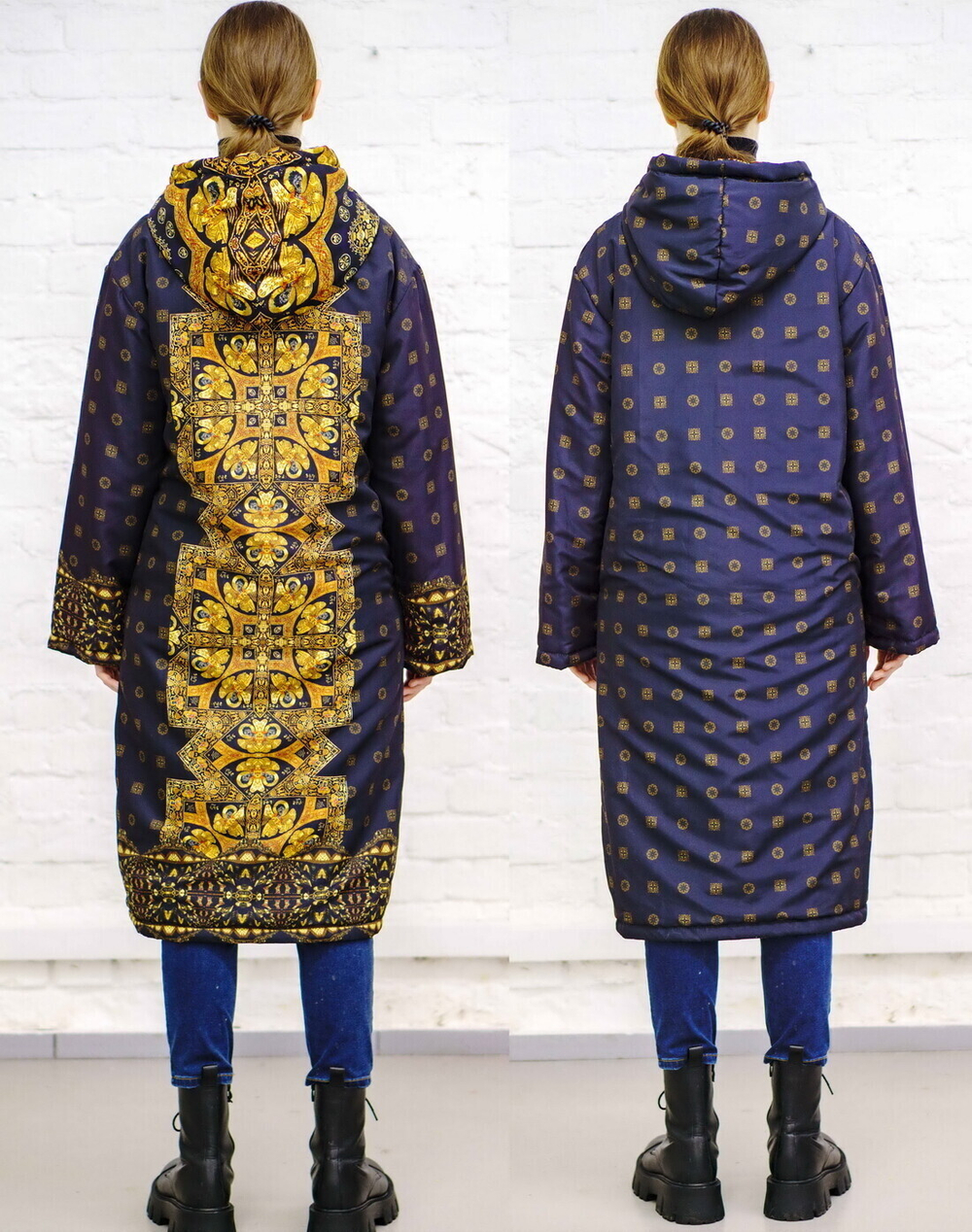 Двустороннее пальто-парка "Византия", по мотивам русского золотного шитья в церковных одеяниях