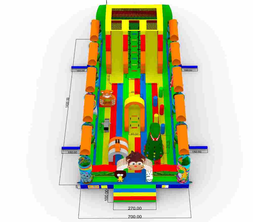 Коммерческий надувной батут «Страна Сафария» с крышей 14*7*6 м