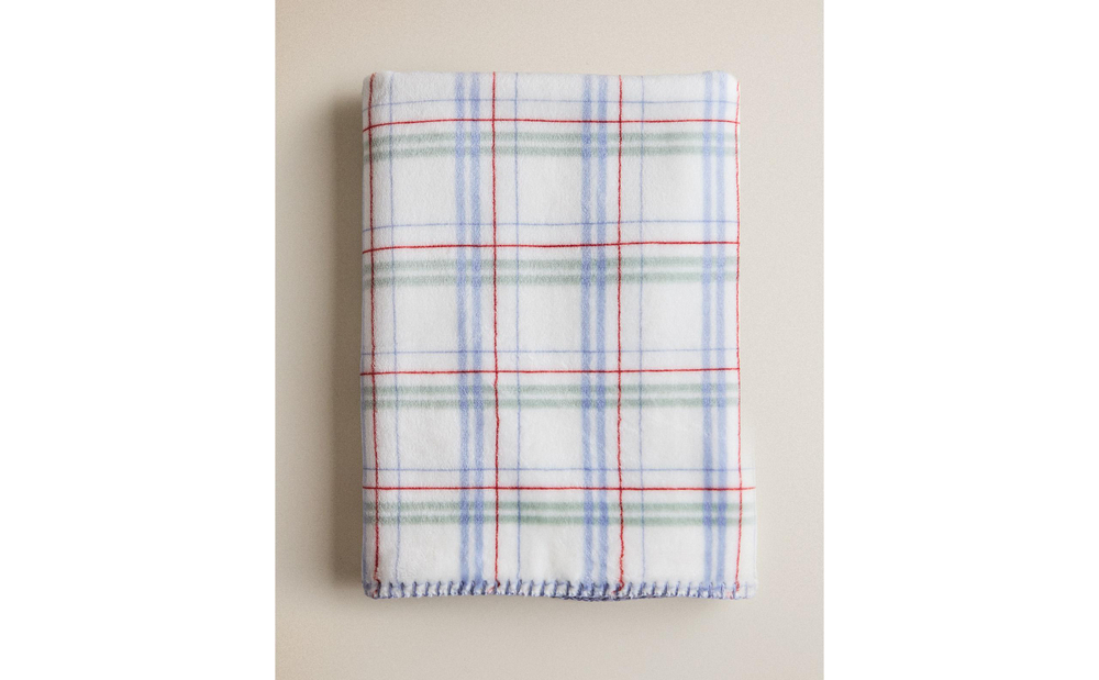 Zara Home плед детский из полиэстера, синий, в клетку, 70x100 см