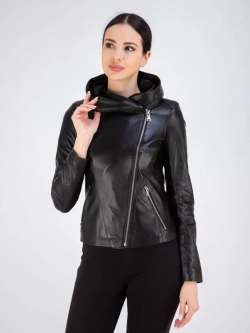 Куртка женская из натуральной кожи с капюшоном трансформер