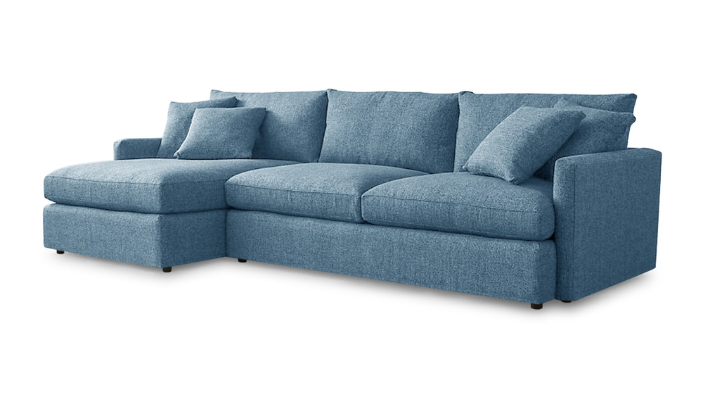 Диван с оттоманкой Стелф ЭКО Strong Plus 09 215*153*90 см, Синий Рогожка Еврокнижка Фиеста