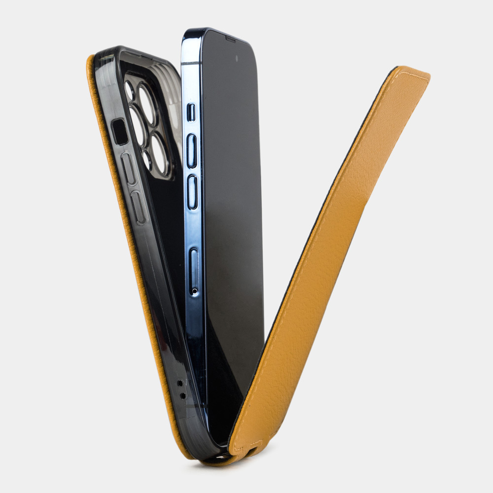 Чехол кожаный для iPhone 14 Pro Max цвета охры