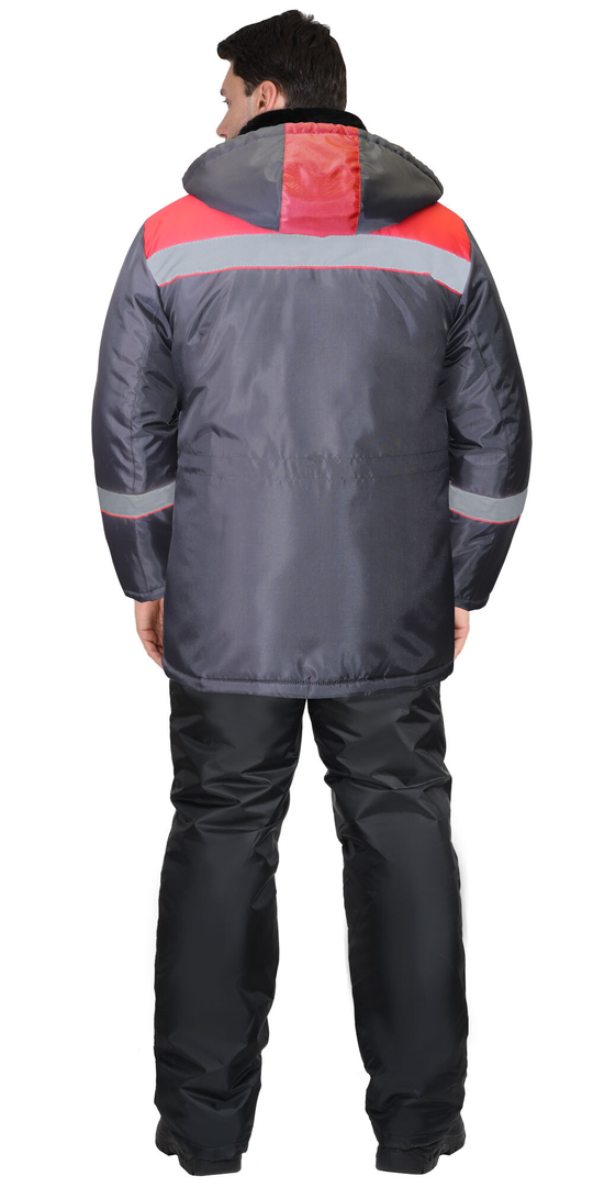 Куртка "СИРИУС-БРИГАДИ" зимняя мужская с капюшоном т-серая с красным