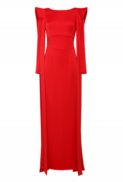 Вечернее платье красное с крылышками по окату рукава 34 -19FW
