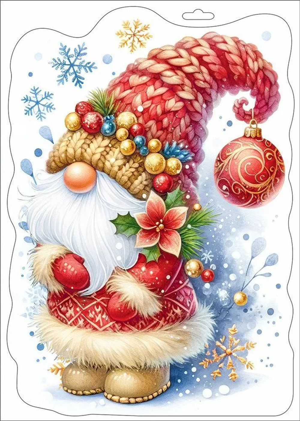 Витражная наклейка 33*23см "Новогодний гномик" двусторонняя