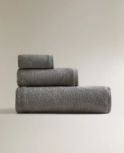 ZARA HOME ПОЛОТЕНЦЕ С ВЫШИВКОЙ, СЕРЫЙ