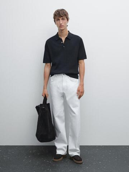 Massimo Dutti Трикотажная футболка с воротником поло, темно-синий