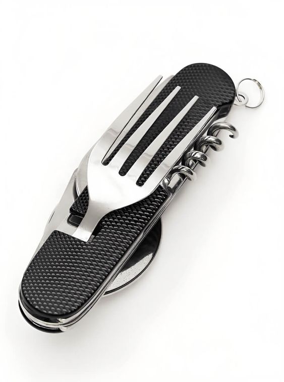 Мультитул 6в1 походный приборы: нож, вилка, ложка, открывашка Черный