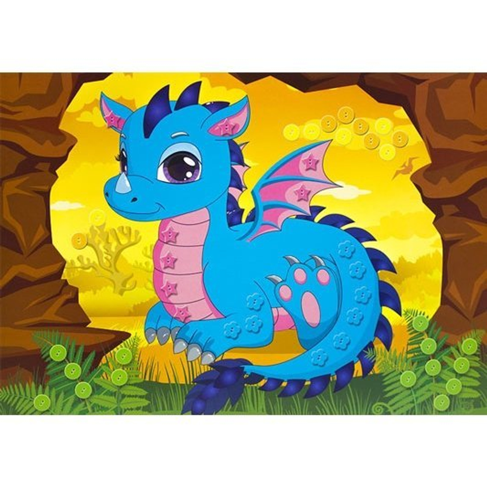 Аппликация из пуговиц Апплика, 300х215х20 мм, пакет с европодвесом, "Дракончик"