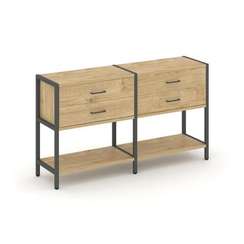 Shelf System Двухсекционный стеллаж двухярусный с ящиками SN.STM-222 Тиквуд Светлый/Металл Антрацит