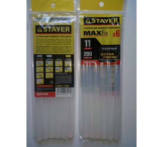 Стержни STAYER 11мм. для клеевого п., прозрачные 11х200мм 6шт.