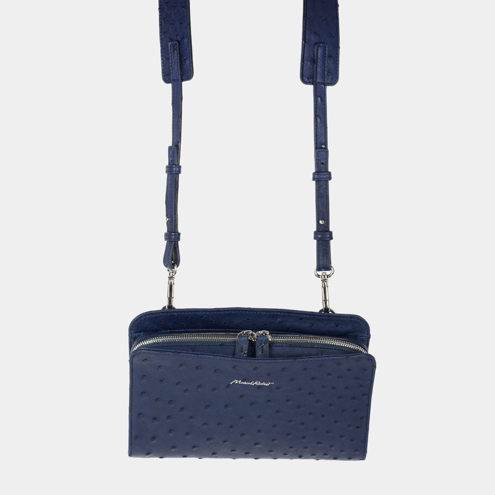 Сумка Emilie из кожи страуса, синего цвета