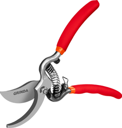 GRINDA G-5, 210 мм, высокоуглеродистая сталь, цельнокованый, эргономичные рукоятки, покрытие ПВХ, плоскостной секатор (423105)