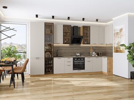 Угловая модульная кухня Флэт-05 Cashmere In 2S - Дуб Вотан 2340*4000/1000*600