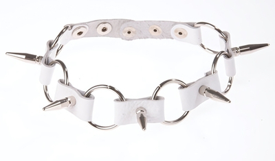 Белый кожаный ошейник с кольцами и шипами (Цвет: белый)