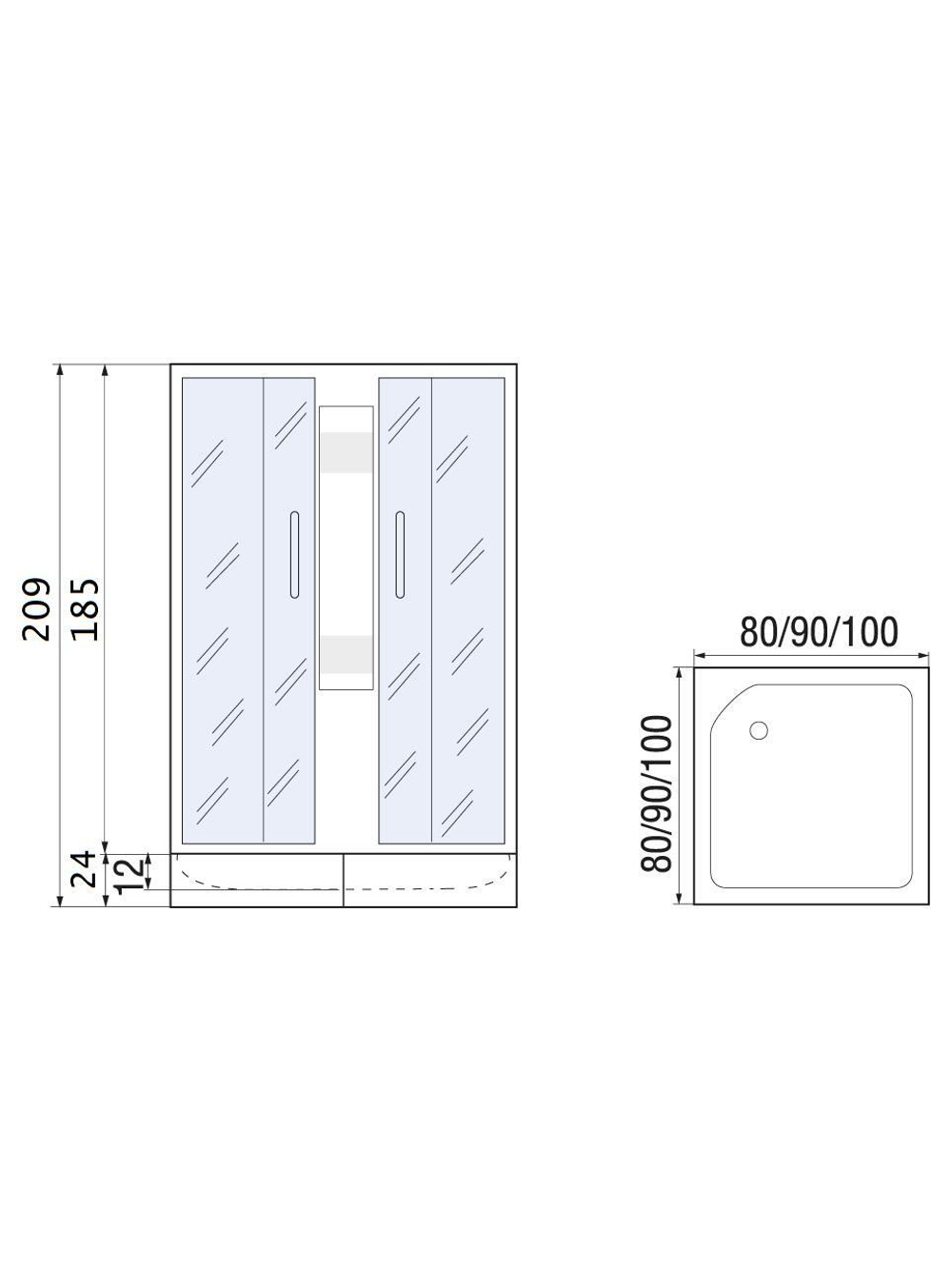 Душевое ограждение RIVER MORAVA XL 100/24 МТ Душевое ограждение без поддона 100х100х185 10000003399 Квадрат Универсальная  Хром матовый