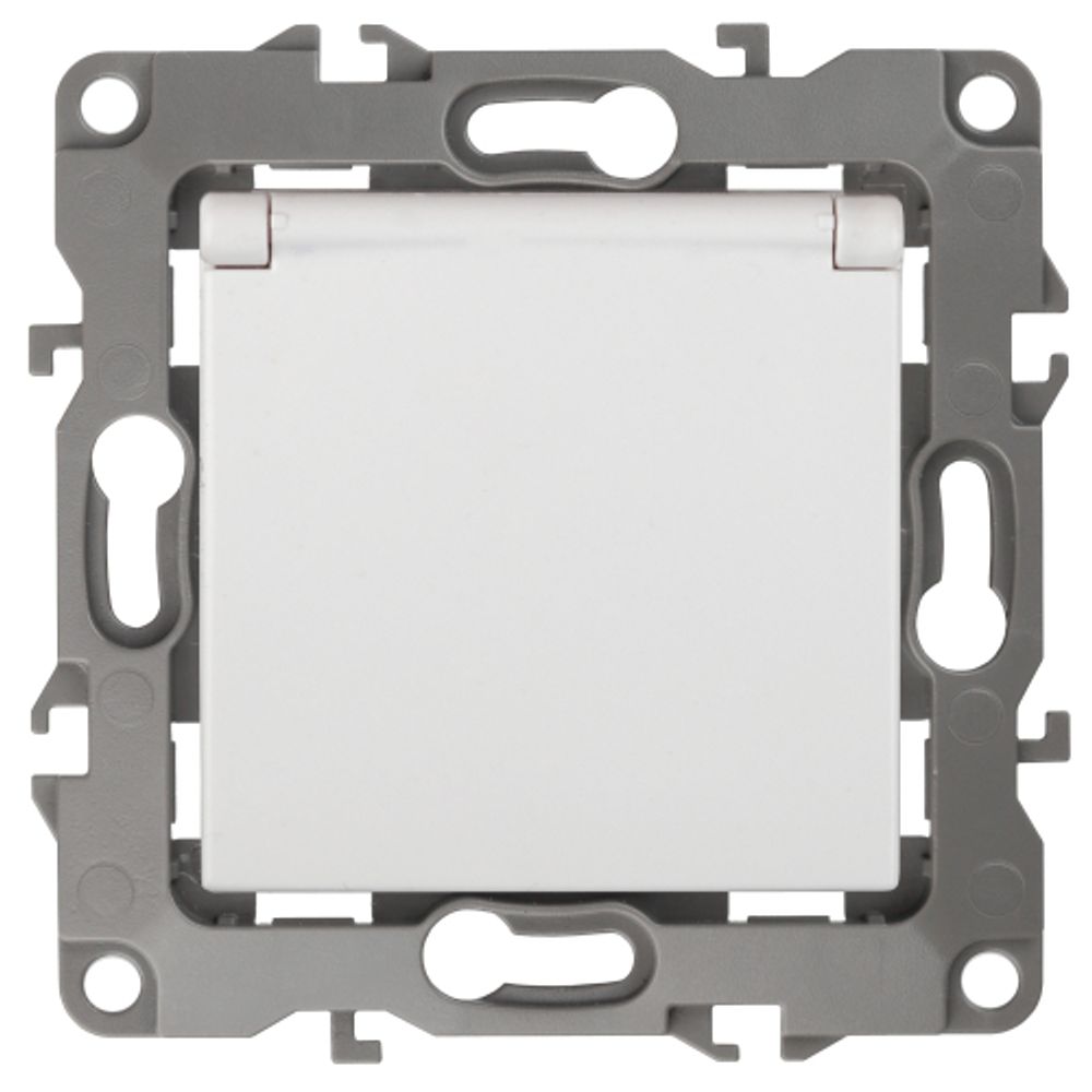 12-2103-01 ЭРА Розетка 2P+E Schuko со шторками с крышкой, 16A-250В, IP20, Эра12, белый