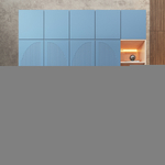 Шкаф Агератум МДФ четырехсекционный с антресолью и стеллажом в синей эмали - Дуб молочный 8622  210*60*220