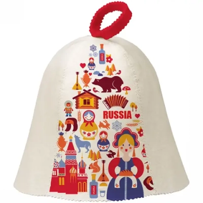 Шапка банная классическая с принтом «Матрешки», цвет белый, ( без упаковки)