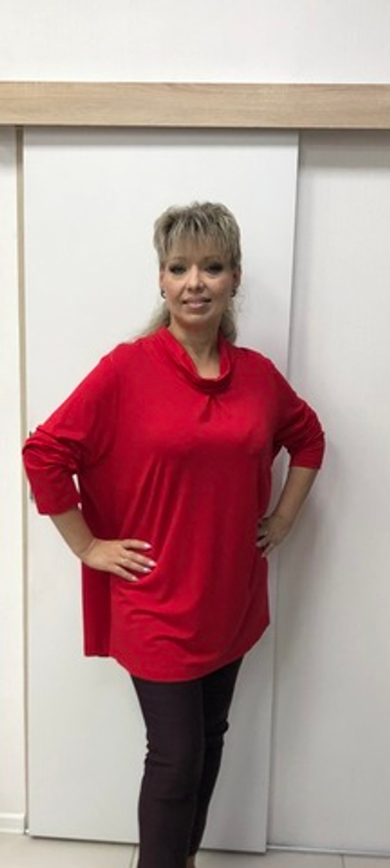 Красный трикотажный блузон с воротником хомут