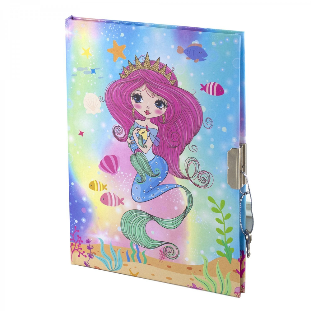 Записная книжка в футляре 20,5 см * 21,0 см , гребень, Alingar, ламинация, замочек, ручка, 45 л., клетка, "Нежная русалочка", голубой