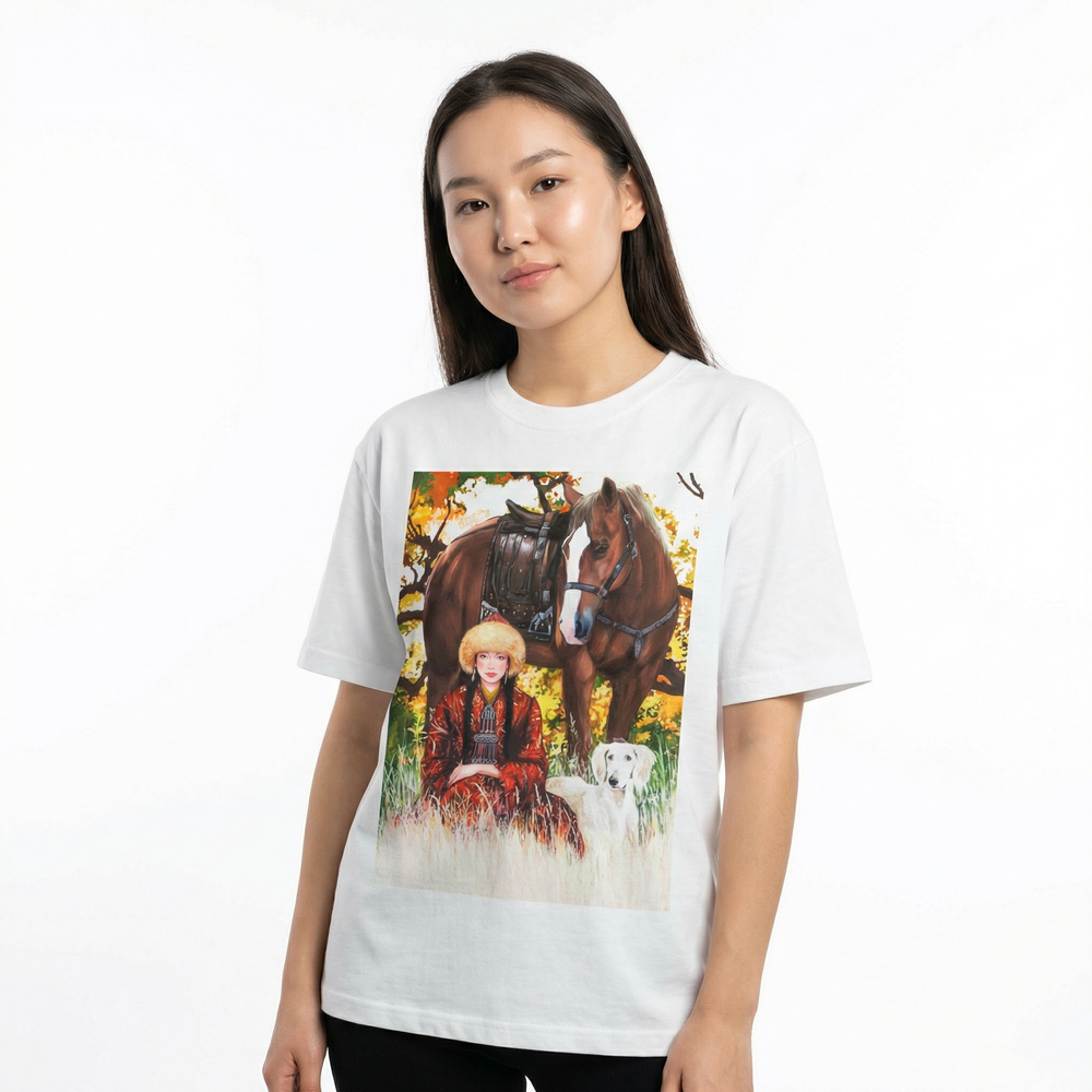 Футболка Qazaq Soul Қүсни-Қорлан с шелковой вышивкой