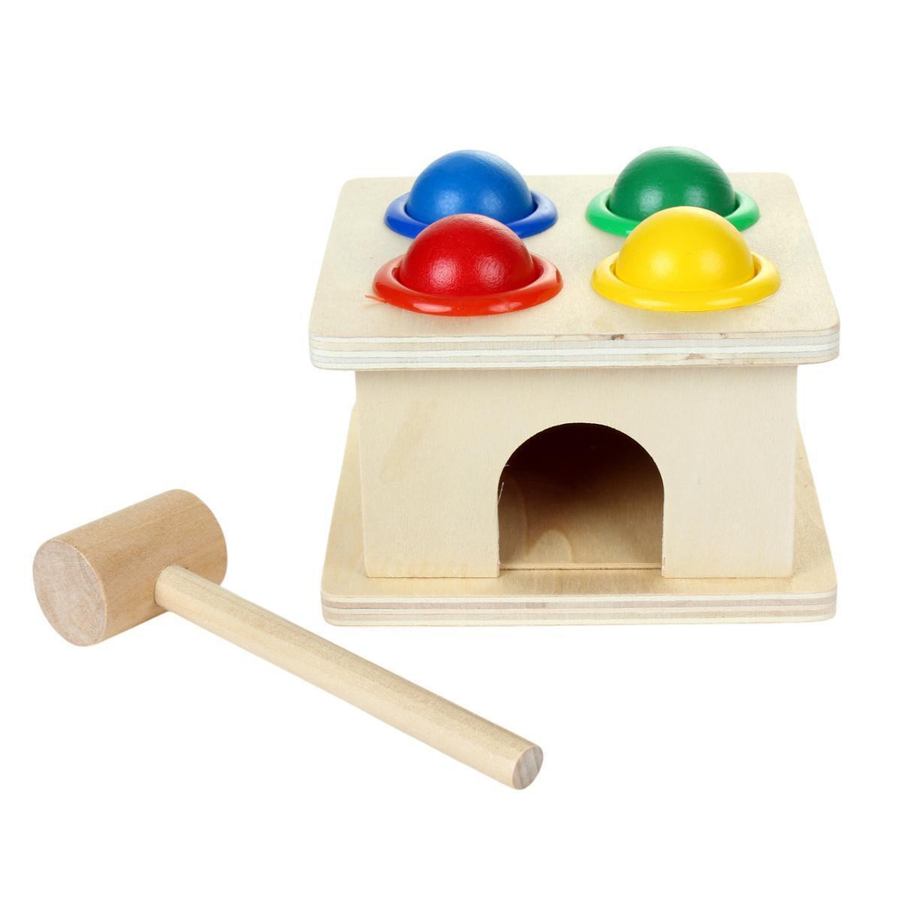 Развивающая игрушка деревянная Стучалка 4 ячейки, коробка C-41894