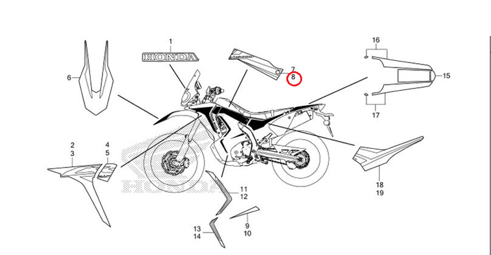 86642-KZZ-J00ZA. STRIPE A, L. MIDDLE COWL *TYPE1* (TYPE1 ). Honda CRF250Rally, Sticker OEM