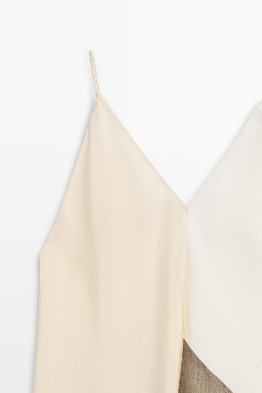 Massimo Dutti Асимметричный струящийся топ на тонких бретелях, натуральный/кремовый