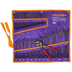 Набор ключей комбинированных и рожковых 25пр. MEGATOOLS MT-5261DP+1 BLACK